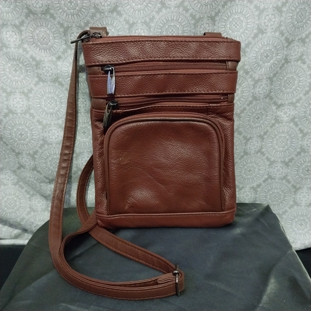 Brown Satchel Style Crossbody Faux Leather Purse